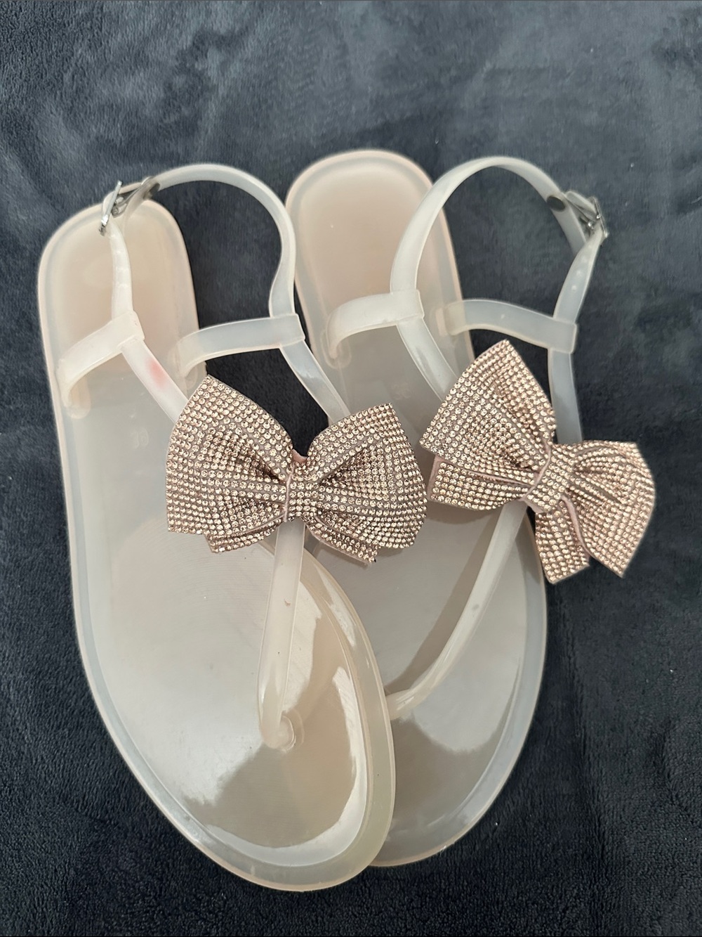 Clear Jelly Bow Sandals with Rose Gold Crystal Bows